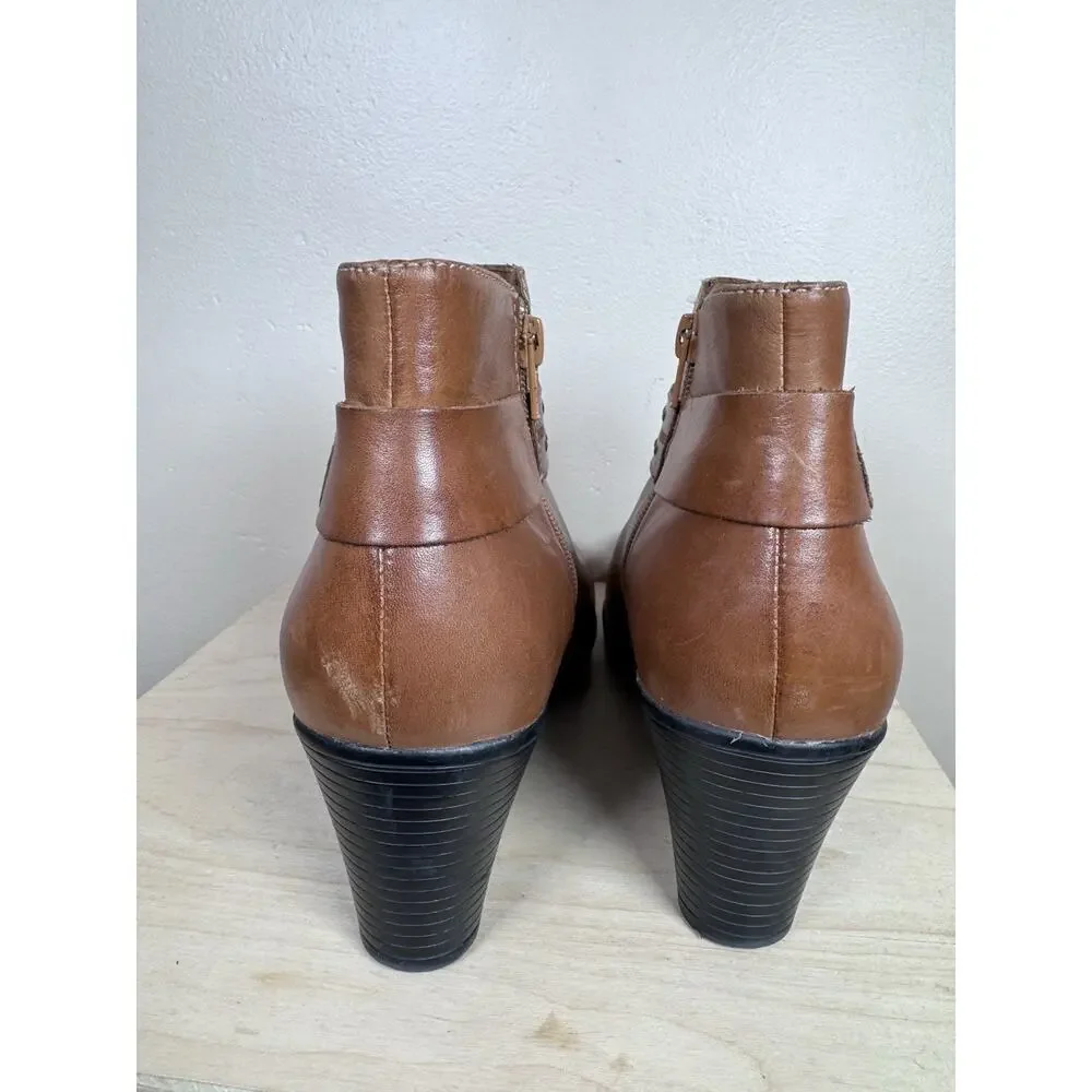 Clarks Dream Belle Womens Brown Leather Side Zip Heeled Ankle Booties Size 9w
